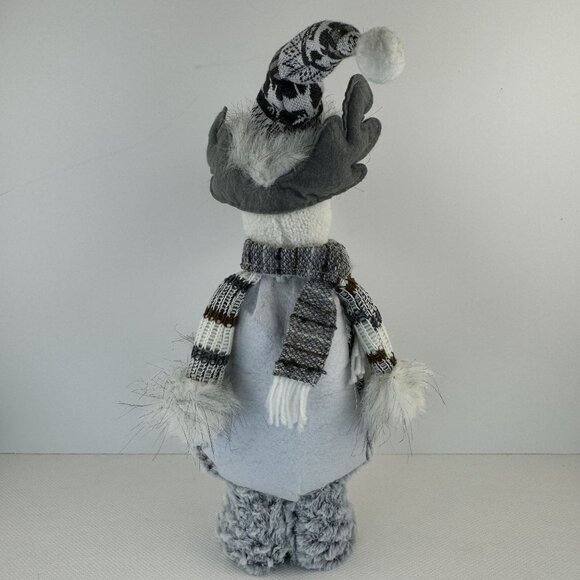 Handmade Gray Winter Moose Plush Decor Posable Hat Sweater Scarf Knit Hat 20" - Picture 4 of 11
